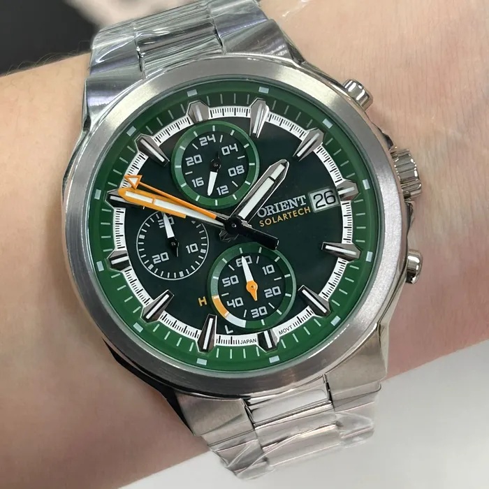 Relógio Orient Solartech Cronógrafo MBSSC282 E1SX Verde 42mm | Taniguchi Relógios