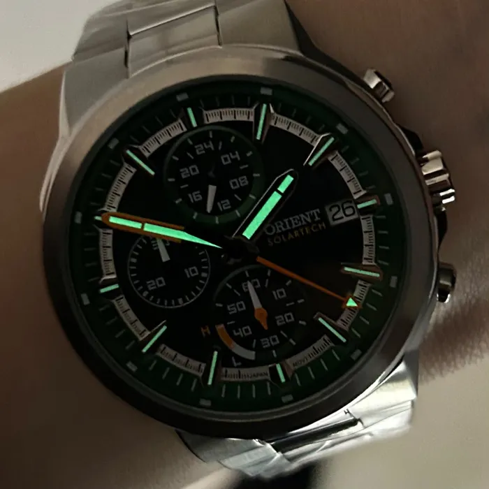 Relógio Orient Solartech Cronógrafo MBSSC282 E1SX Verde 42mm | Taniguchi Relógios