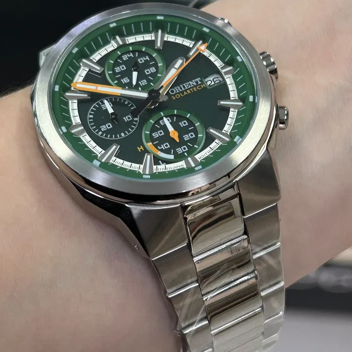 Relógio Orient Solartech Cronógrafo MBSSC282 E1SX Verde 42mm | Taniguchi Relógios