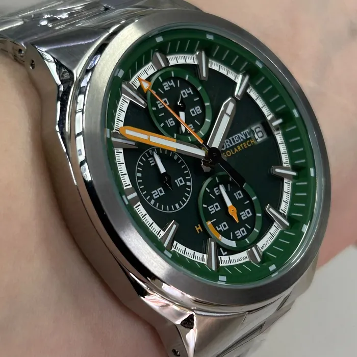 Relógio Orient Solartech Cronógrafo MBSSC282 E1SX Verde 42mm | Taniguchi Relógios