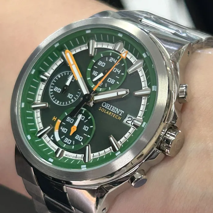 Relógio Orient Solartech Cronógrafo MBSSC282 E1SX Verde 42mm | Taniguchi Relógios