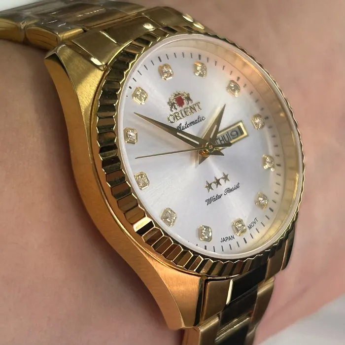 Relógio Orient 3 Estrelas Feminino Automático NH6GG007 S1KX Dourado | Taniguchi Relógios