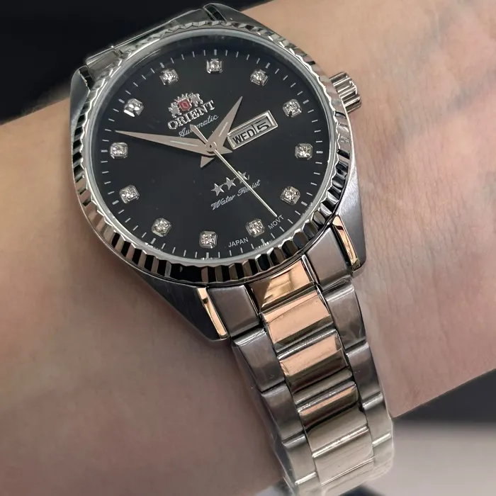 Relógio Orient 3 Estrelas Automático Feminino Prata NH6SS007 33mm | Taniguchi Relógios