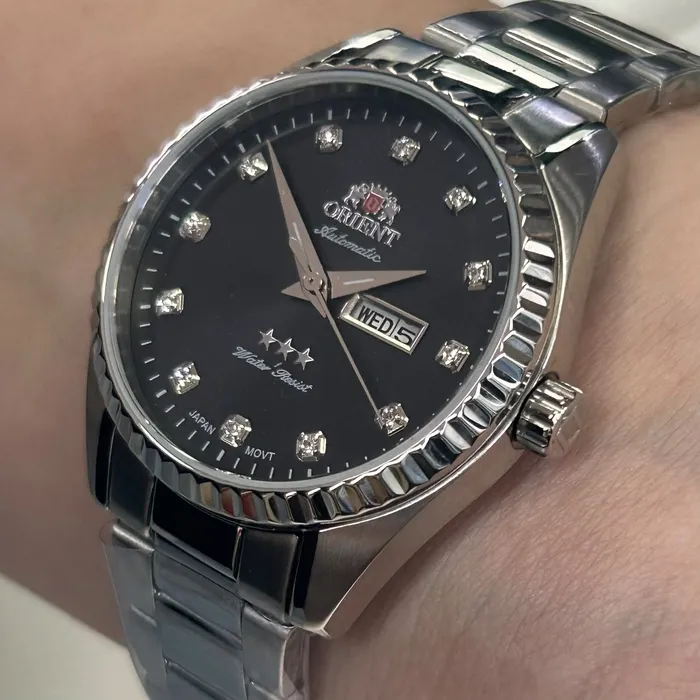 Relógio Orient 3 Estrelas Automático Feminino Prata NH6SS007 33mm | Taniguchi Relógios