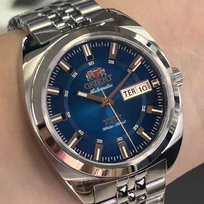 Relógio Orient 3 Estrelas Automático Heritage Safira YN6SS005 DRSX Azul 38,5mm 100m | Taniguchi Relógios