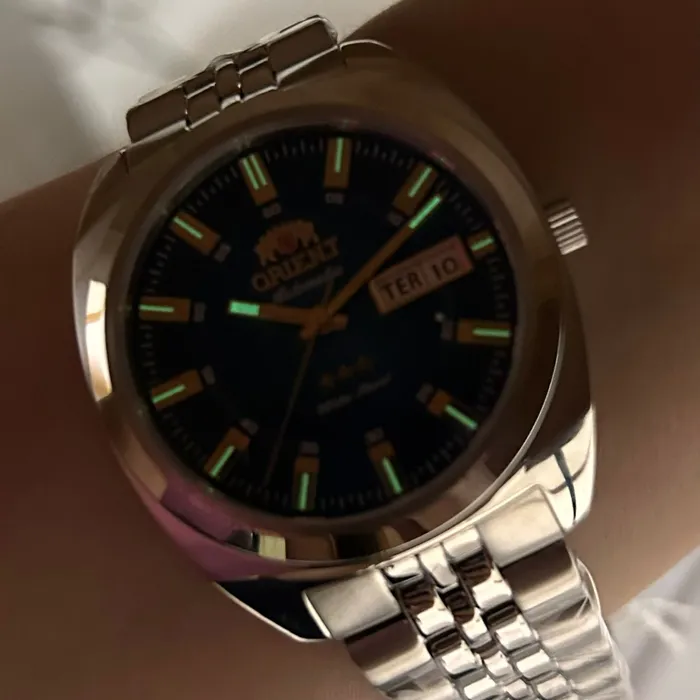 Relógio Orient 3 Estrelas Automático Heritage Safira YN6SS005 DRSX Azul 38,5mm 100m | Taniguchi Relógios