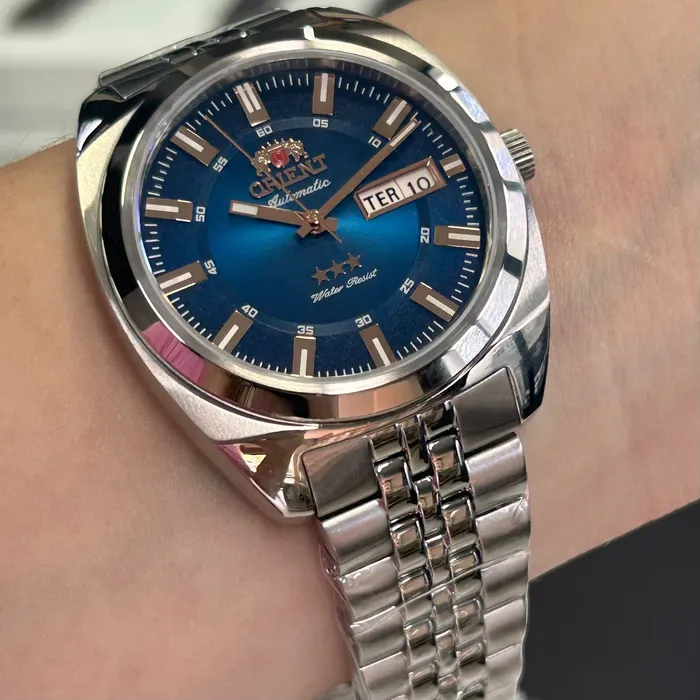 Relógio Orient 3 Estrelas Automático Heritage Safira YN6SS005 DRSX Azul 38,5mm 100m | Taniguchi Relógios