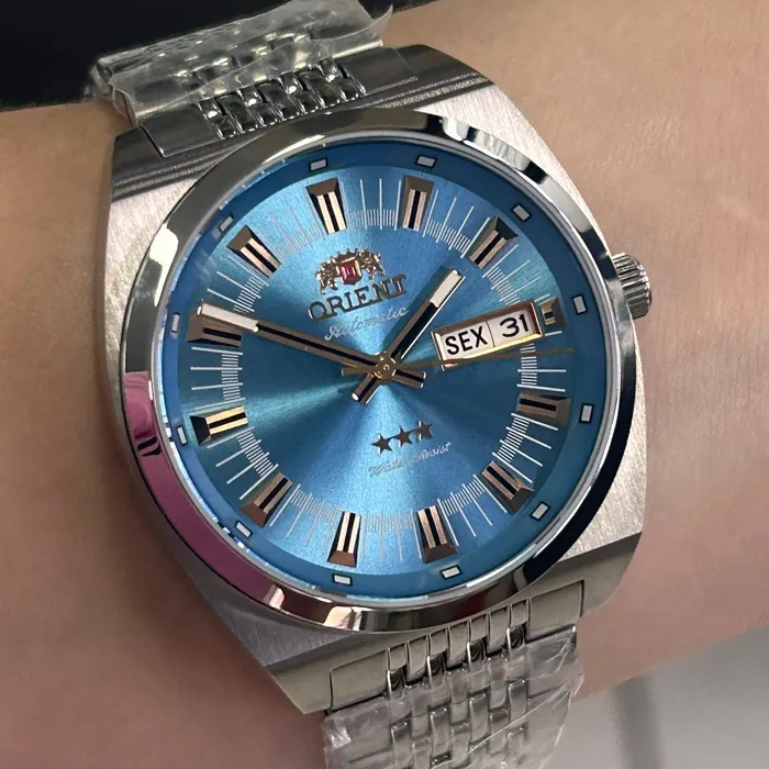 Relógio Orient 3 Estrelas Automático Heritage Safira YN6SS018 Azul Celeste 38,5mm 100m | Taniguchi Relógios