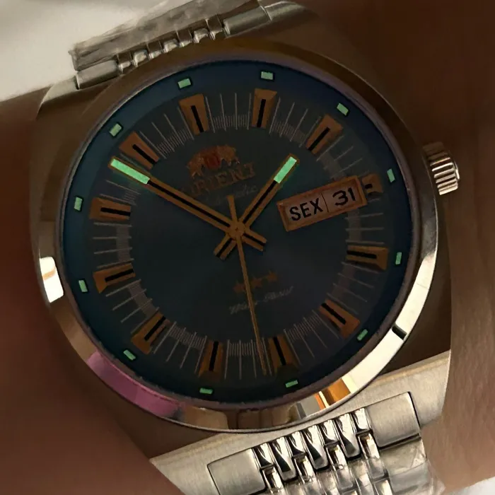 Relógio Orient 3 Estrelas Automático Heritage Safira YN6SS018 Azul Celeste 38,5mm 100m | Taniguchi Relógios
