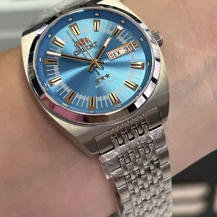 Relógio Orient 3 Estrelas Automático Heritage Safira YN6SS018 Azul Celeste 38,5mm 100m | Taniguchi Relógios