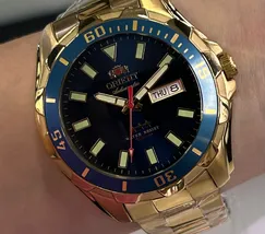 Relógio Orient 3 Estrelas Automático NH36 469GP078NH Dourado Azul 47mm 100m | Taniguchi Relógios - imagem 1