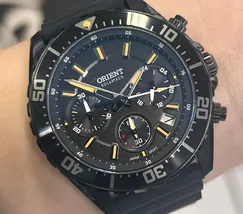 Relógio Orient Solartech Cronógrafo Elite Sea MPSPC020-P1PX Preto Safira 43mm 100m | Taniguchi Relógios - imagem 1
