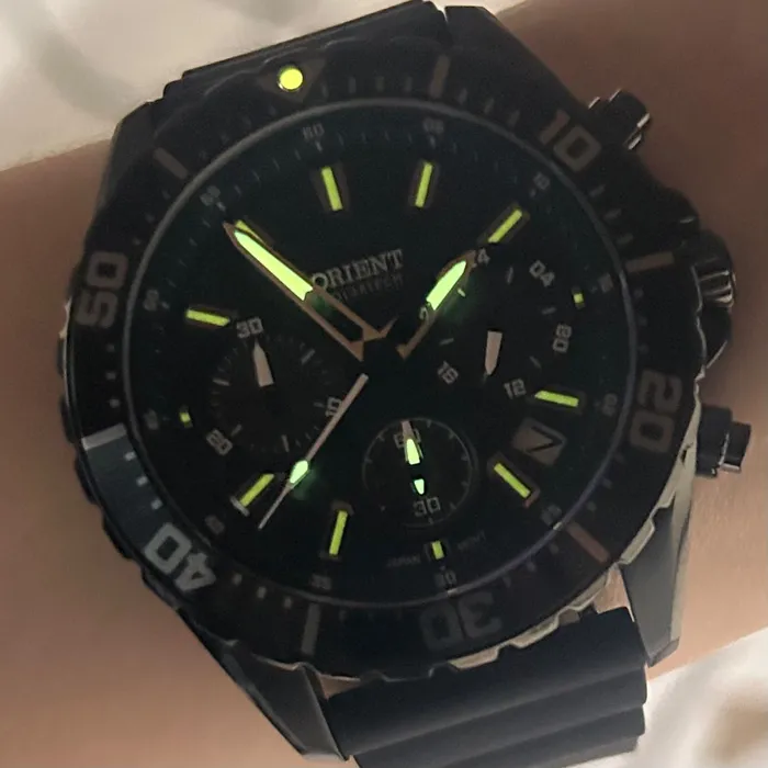 Relógio Orient Solartech Cronógrafo Elite Sea MPSPC020-P1PX Preto Safira 43mm 100m | Taniguchi Relógios