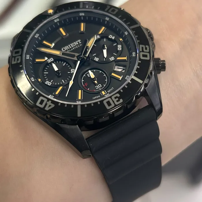 Relógio Orient Solartech Cronógrafo Elite Sea MPSPC020-P1PX Preto Safira 43mm 100m | Taniguchi Relógios