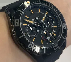 Relógio Orient Solartech Cronógrafo Elite Sea MPSPC020-P1PX Preto Safira 43mm 100m | Taniguchi Relógios - imagem 4