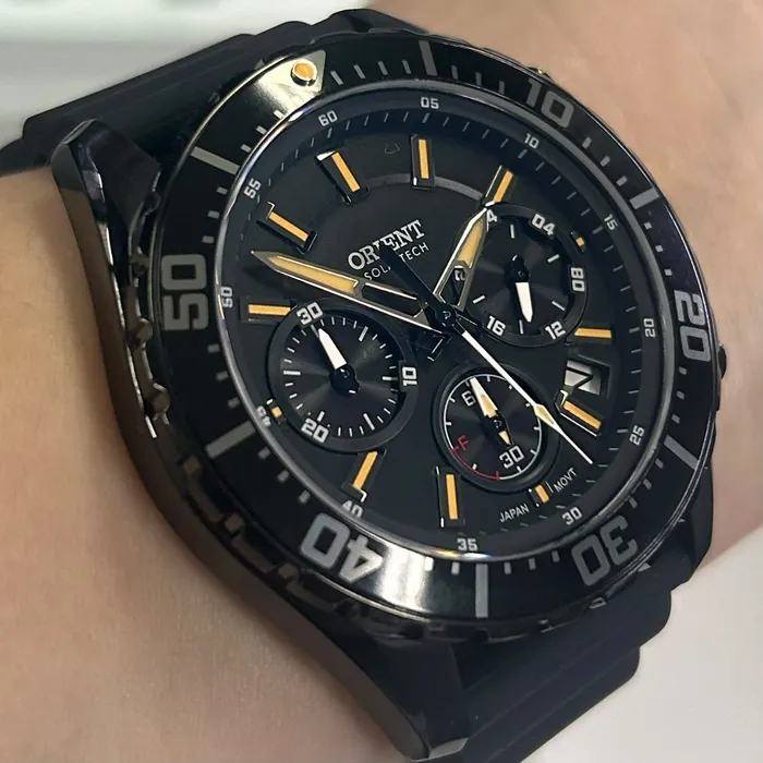 Relógio Orient Solartech Cronógrafo Elite Sea MPSPC020-P1PX Preto Safira 43mm 100m | Taniguchi Relógios