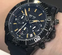 Relógio Orient Solartech Cronógrafo Elite Sea MPSPC020-P1PX Preto Safira 43mm 100m | Taniguchi Relógios - imagem 5