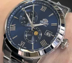 Relógio Orient Automático Sun and Moon Safira YN6SS034 Azul Aço 39mm 100m | Taniguchi Relógios - imagem 4
