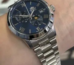 Relógio Orient Automático Sun and Moon Safira YN6SS034 Azul Aço 39mm 100m | Taniguchi Relógios - imagem 5