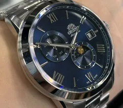 Relógio Orient Automático Sun and Moon Safira YN6SS034 Azul Aço 39mm 100m | Taniguchi Relógios - imagem 3