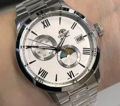Relógio Orient Automático Sun and Moon Safira YN6SS034 Branco Aço 39mm 100m | Taniguchi Relógios - imagem 1