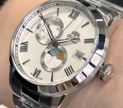 Relógio Orient Automático Sun and Moon Safira YN6SS034 Branco Aço 39mm 100m | Taniguchi Relógios - imagem 4