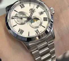 Relógio Orient Automático Sun and Moon Safira YN6SS034 Branco Aço 39mm 100m | Taniguchi Relógios - imagem 5