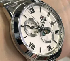 Relógio Orient Automático Sun and Moon Safira YN6SS034 Branco Aço 39mm 100m | Taniguchi Relógios - imagem 3