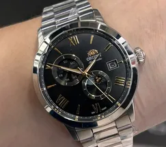 Relógio Orient Automático Sun and Moon Safira YN6SS034 Preto Aço 39mm 100m | Taniguchi Relógios - imagem 1
