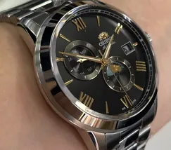 Relógio Orient Automático Sun and Moon Safira YN6SS034 Preto Aço 39mm 100m | Taniguchi Relógios - imagem 3
