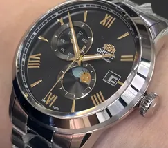 Relógio Orient Automático Sun and Moon Safira YN6SS034 Preto Aço 39mm 100m | Taniguchi Relógios - imagem 4