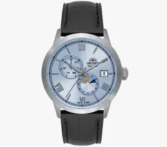 Relógio Orient Automático Sun and Moon Safira YN6SC034 Azul Celeste Couro 39mm 100m | Taniguchi Relógios - imagem 1