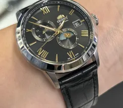 Relógio Orient Automático Sun and Moon Safira YN6SC034 Preto Couro 39mm 100m | Taniguchi Relógios - imagem 6