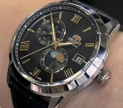 Relógio Orient Automático Sun and Moon Safira YN6SC034 Preto Couro 39mm 100m | Taniguchi Relógios - imagem 5