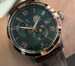 Relógio Orient Automático Sun and Moon Safira YN6MC034 Misto Verde Couro 39mm 100m | Taniguchi Relógios - imagem 1