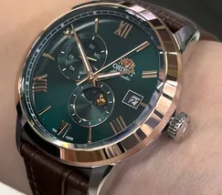 Relógio Orient Automático Sun and Moon Safira YN6MC034 Misto Verde Couro 39mm 100m | Taniguchi Relógios - imagem 4