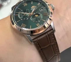 Relógio Orient Automático Sun and Moon Safira YN6MC034 Misto Verde Couro 39mm 100m | Taniguchi Relógios - imagem 5