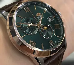 Relógio Orient Automático Sun and Moon Safira YN6MC034 Misto Verde Couro 39mm 100m | Taniguchi Relógios - imagem 3
