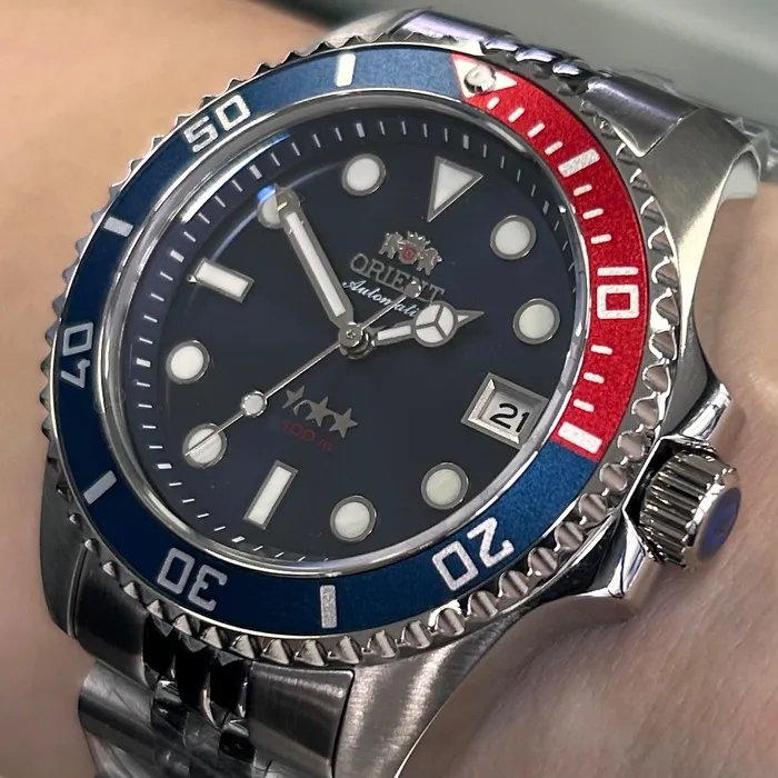 Relógio Orient 3 Estrelas Automático Submariner 39 Safira YN6SS023 Pepsi 39mm 100m | Taniguchi Relógios