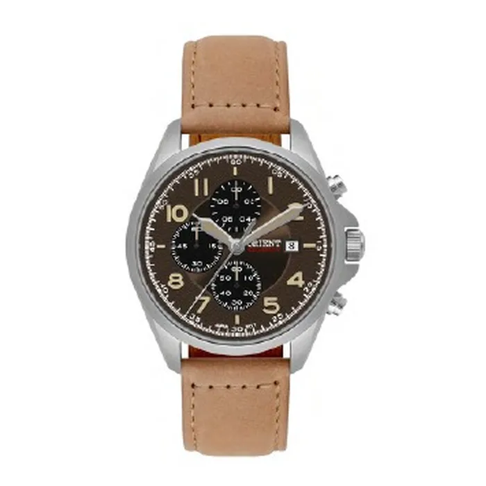 Relógio Orient Solartech Cronógrafo Sports Land MBSCC071 Cobre Couro 42mm 100m | Taniguchi Relógios