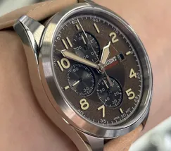 Relógio Orient Solartech Cronógrafo Sports Land MBSCC071 Cobre Couro 42mm 100m | Taniguchi Relógios - imagem 3