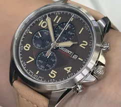 Relógio Orient Solartech Cronógrafo Sports Land MBSCC071 Cobre Couro 42mm 100m | Taniguchi Relógios - imagem 4