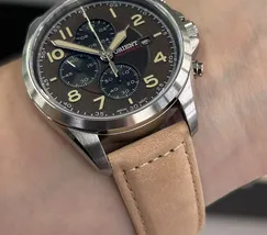 Relógio Orient Solartech Cronógrafo Sports Land MBSCC071 Cobre Couro 42mm 100m | Taniguchi Relógios - imagem 6