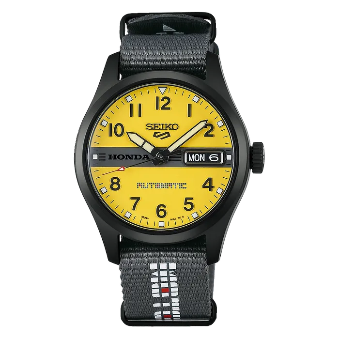 Relógio Seiko 5 Sports Honda Motocompo Limited Edition HDB010K1 Amarelo 36,4mm 100m | Taniguchi Relógios