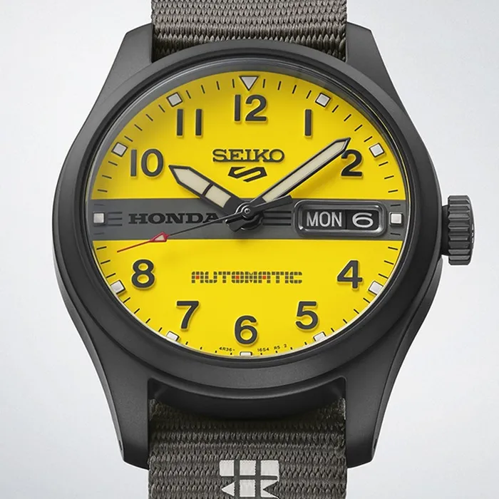 Relógio Seiko 5 Sports Honda Motocompo Limited Edition HDB010K1 Amarelo 36,4mm 100m | Taniguchi Relógios