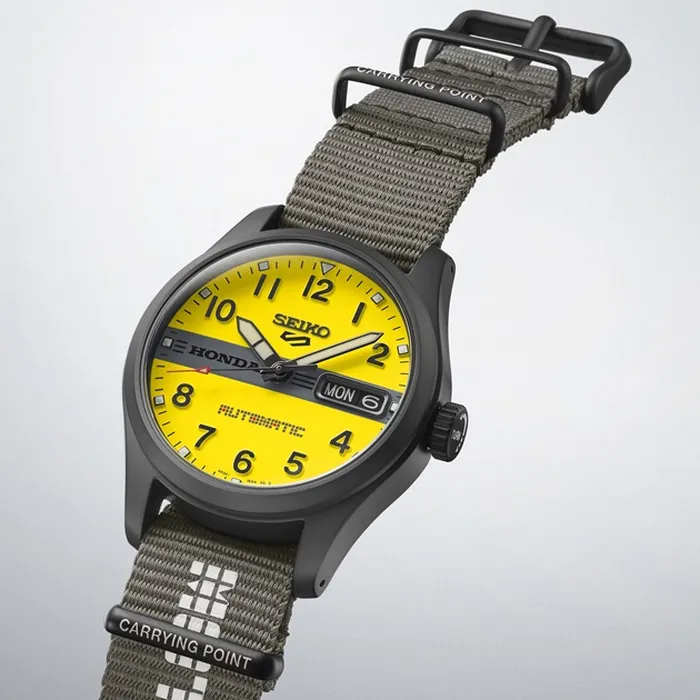 Relógio Seiko 5 Sports Honda Motocompo Limited Edition HDB010K1 Amarelo 36,4mm 100m | Taniguchi Relógios