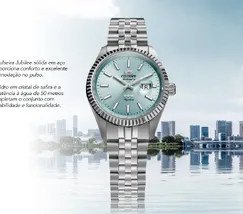 Relógio Orient 3 Estrelas Automático Feminino Safira NH5SS002 Azul Celeste 32mm 50m | Taniguchi Relógios - imagem 1