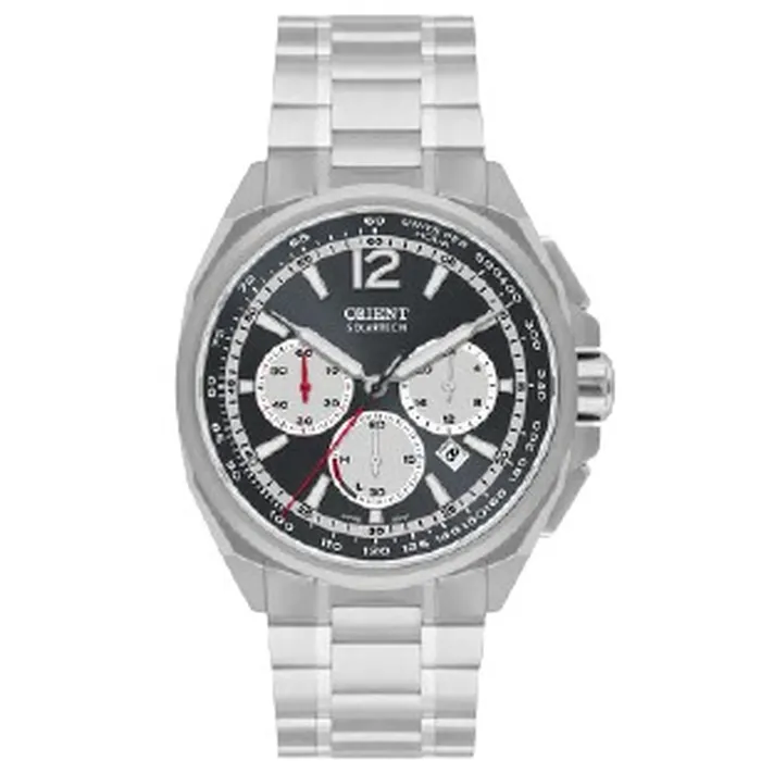 Relógio Orient Solartech Cronógrafo Elite Land Safira MBSSC319 Preto 40mm 100m | Taniguchi Relógios