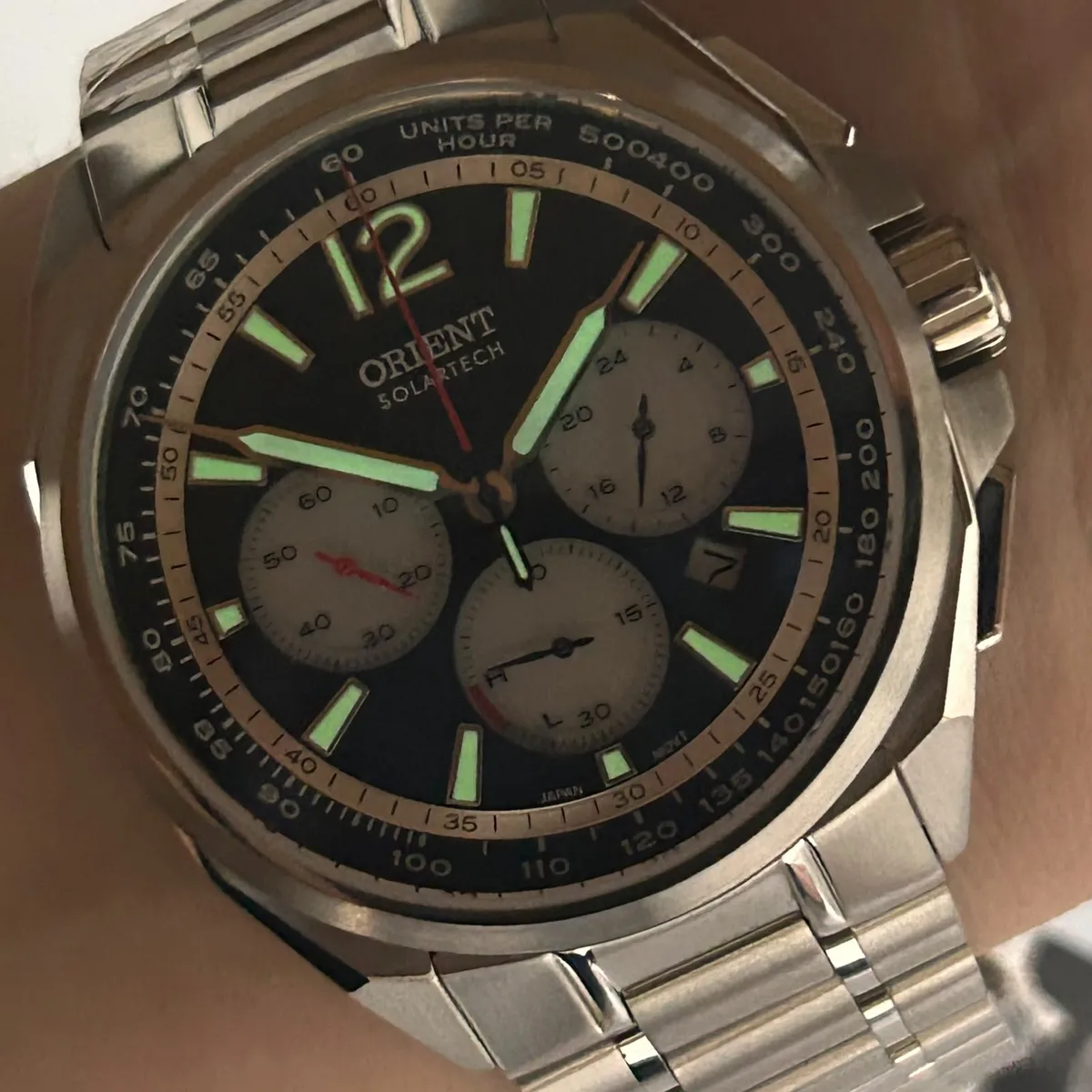 Relógio Orient Solartech Cronógrafo Elite Land Safira MBSSC319