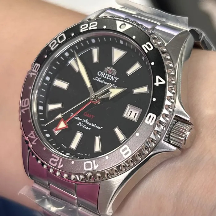 Relógio Orient Mako GMT Safira RA-BC0001B30B Preto 42,8mm 200m | Taniguchi Relógios